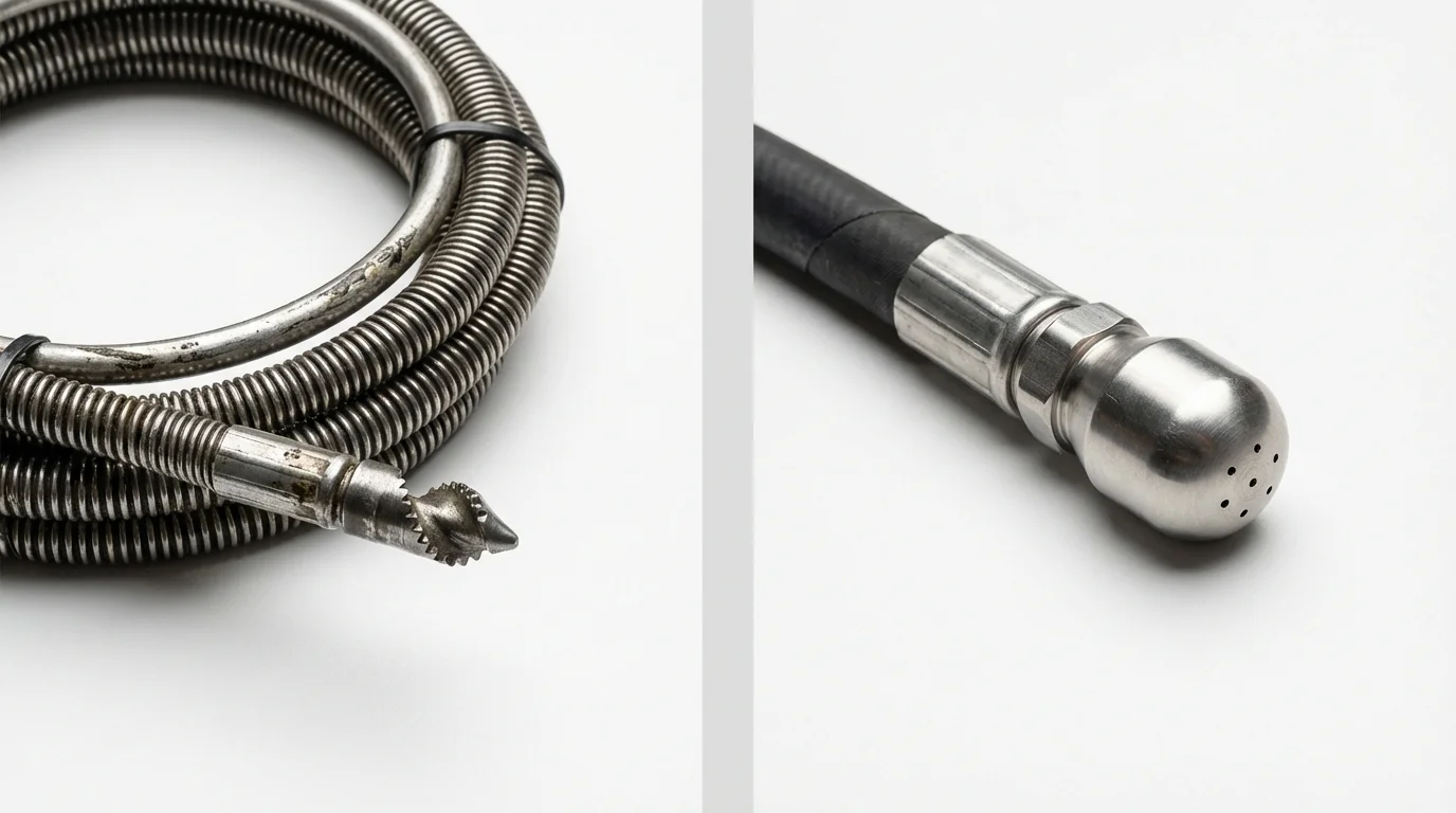 Drain snake cable and hydro jetting nozzle used for drain cleaning in Brainerd, MN