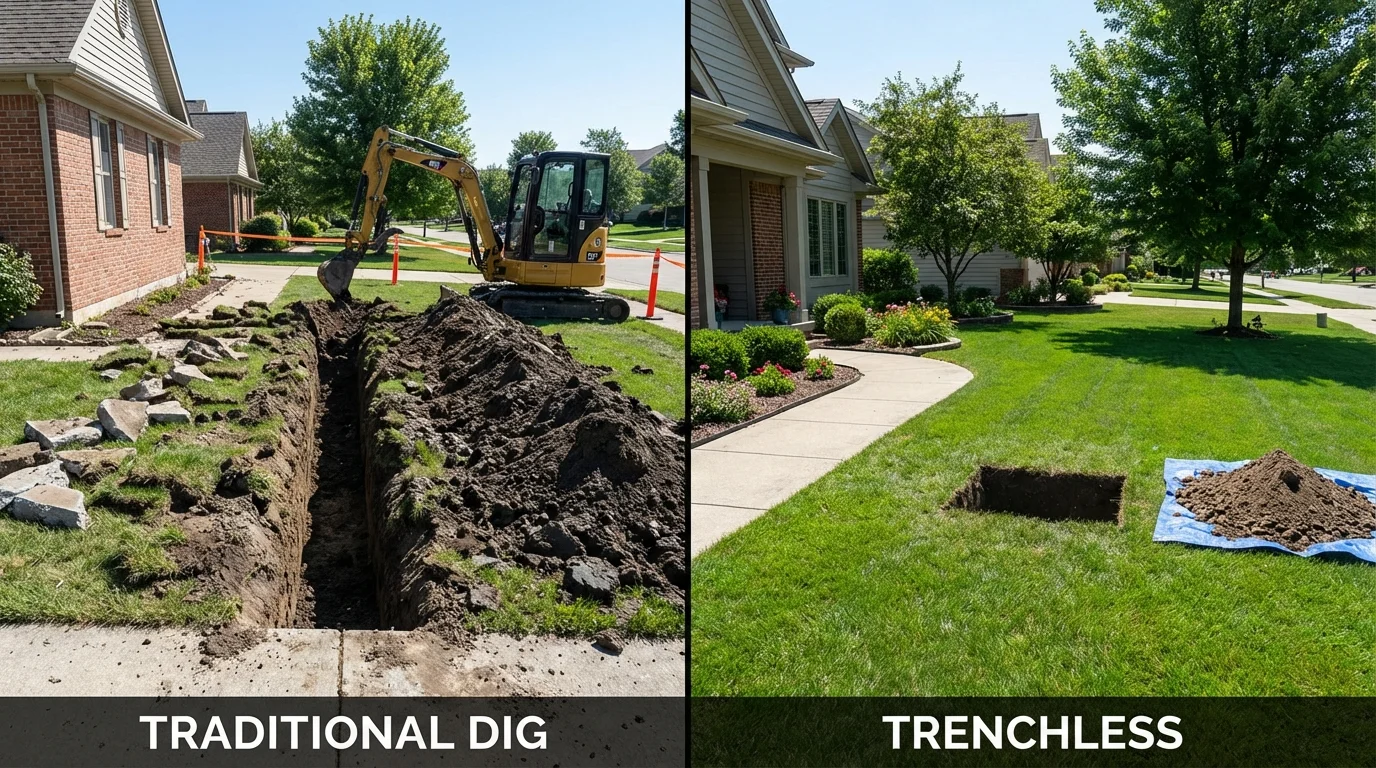 Trenchless sewer repair with minimal yard damage versus traditional excavation in Brainerd, MN